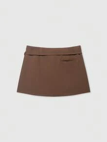 女士纯色拉链腰带短裙裤 夏季 - 紅棕 - 查看 2