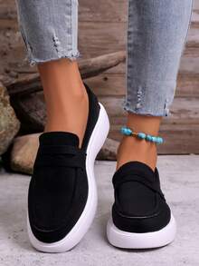 圆头厚底休闲百搭厚底乐福鞋，舒适轻便，适合步行，可搭配裤装，日常穿着，学生、女士皆宜，2026新款上市 - 黑色 - 查看 5