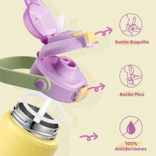 Termo para Niños, Botella de Aguas con 2 Pajitas, Sorbos y Chug, A Prueba de Fugas para Escuela, Deportes o Excursiones, Libre de BPA (12 oz / 360 ml, Uva Queso),36983495 - Óxido marrón - Ver 6