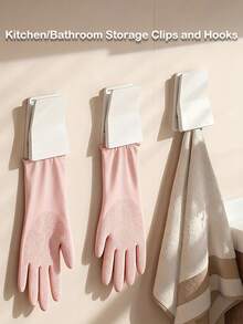 Kitchen/Bathroom Storage Clips - Strong Adhesive Dishwashing Glove Hooks, Rubber Glove Rack, Cleaning Cloth Clips, No-Drill Household Organizer | Practical Holiday Gift Recommendation