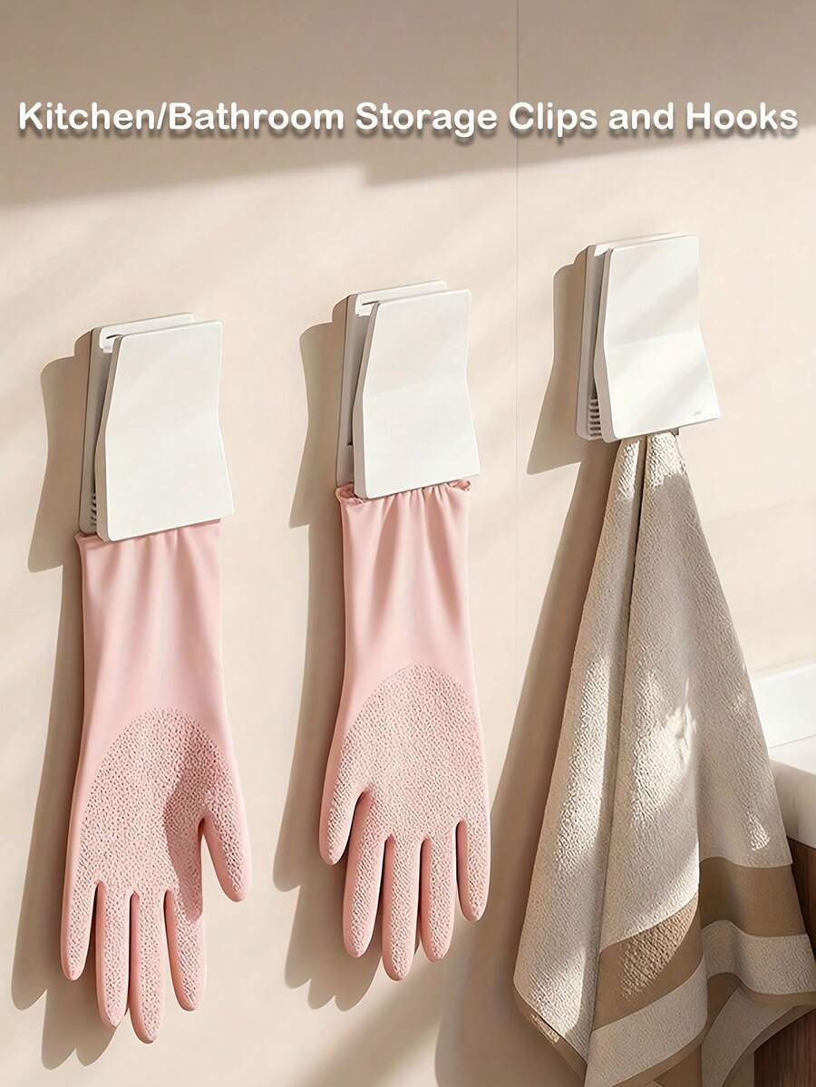 Kitchen/Bathroom Storage Clips - Strong Adhesive Dishwashing Glove Hooks, Rubber Glove Rack, Cleaning Cloth Clips, No-Drill Household Organizer | Practical Holiday Gift Recommendation