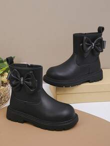 1双男女童可爱时尚弹力PU靴，保暖学院风户外靴，幼儿休闲靴，四季皆宜