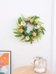 1pc Artificial Rose Green Plant Flower Ring Hanging Decor, Suitable For Valentine's Day, Wedding Party Scene Atmosphere Decoration, Home Living Room Bookshelf Or Window Sill Decoration, As Well As Home Living Room, Outdoor Corridor And Garden Decoration Throughout The Year. - Multicolor - View 10