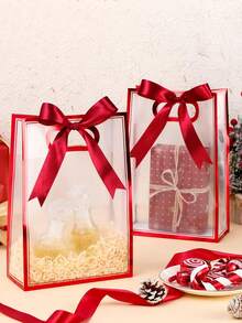 20/10个装可重复使用透明塑料礼品袋，带提手和丝带，PP材质，适用于情人节、婚礼、新娘送礼会、生日、洗礼、性别揭晓派对和小规模商务活动，有两种尺寸可选（红色） - 彩色 - 查看 9