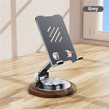 720 Degree Rotatable Foldable Wooden Base With Metal Stand, Compatible With Smartphones And Tablets
