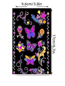 10张夜光纹身贴纸，防水防紫外线霓虹面部纹身，黑暗中发光临时纹身，身体贴纸，派对礼品用品，音乐节必备，情人节用品 - 彩色 - 查看 6