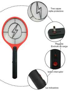 Raqueta Eléctrica Recargable Mata Moscas Y Mosquitos - Multicolor - Ver 6