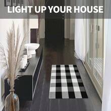 Buffalo Plaid Checkered Rug 2x3 Ft Front Door Mats, Washable Area Rugs For Front Porch Decor, Spring Summer Welcome Mats Outdoor, Black White Rug For Farmhouse/Entryway/Home Entrance,One-Size,BlackandWhite2x3Rectangular - BlackandWhite2x3Rectangular - View 4
