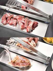 不锈钢手动切肉器/切骨器，带食物托盘和防滑底座。轻松切片牛肉、排骨、鸡肉、鱼肉和蔬菜——非常适合家庭厨房、熟食店和绞肉机使用。 - 彩色 - 查看 5