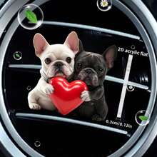 2D平面亚克力装饰品，两只可爱的法国斗牛犬抱着心形图案的汽车空调出风口夹，配有香味海绵片，2D平面亚克力材质，汽车内饰配件 - A - 查看 8