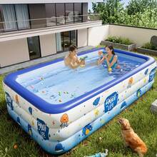 1 bể bơi bơm hơi cỡ lớn, thiết kế chủ đề đại dương, chất liệu PVC bền chắc, có thể gấp gọn và dễ dàng mang theo, thích hợp cho các buổi tiệc gia đình ngoài trời và giải trí sân vườn, bể bơi hình chữ nhật 3 tầng kèm nhiều phụ kiện, bể bơi trang trí sân hiên (Kích thước sản phẩm có thể có sai lệch nhỏ) - Nhiều màu - Xem 7