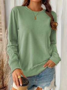 Plush Brushed Fleece Sweatshirt For Women - Relaxed Fit Fall Winter Top Women's All-Day Comfort Crew Neck Pullover - Soft Stretch Long-Sleeve Sweatshirt Wrap-Me-Up" Soft Crew Neck Sweatshirt | Women's Lazy-Day Essential (Multiple Hues) Dreamy Soft Crew Neck Pullover - Women's Versatile Casual Sweatshirt For Cool Days Women's Super Soft Crew Neck Sweatshirt - Warm Long-Sleeve Pullover (6 Colors) Relaxed Fit Brushed Fleece Sweatshirt - Women's Comfortable Fall Winter Top  Casual    Daily  Home - 綠色 - 查看 1