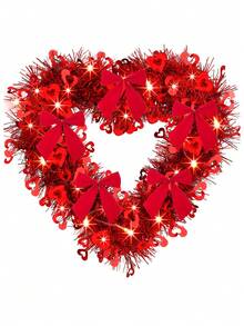 6pcs-Valentine's Day Wreath With Bows - Heart-Shaped Wreath For Front Door Valentine's Decor Heart Foil Ribbon Wreath With 5 Bows For Weddings, Proposals, And Engagement Parties. Suitable For Front Doors. Lightweight Plastic Wall Hanging Decoration. Romantic Wedding And Party Decor. Reusable And Easy To Hang. Elegant Holiday Decoration. (Classic Style) - Red - View 9
