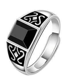 1pc Mysterious Totem Ring, Minimalist Faux Black Obsidian Ring, Fashionable Versatile High-End Open Ring - H631 - View 7