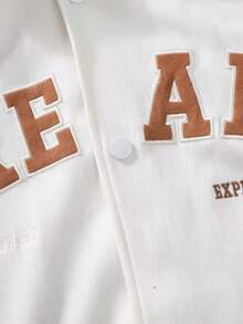 Men Plus Long Sleeve Embroidery Letter Pattern Striped Trim Drop Shoulder Drawstring Hooded Jacket, For Fall - White - View 6