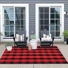 IOHOUZE Christmas Buffalo Plaid Rug 4x6 Ft Outdoor Indoor Rug Red Black Check Washable Area Rug Woven Cotton Checkered Front Porch Mat Christmas Decor For Front Door Entryway Living Room,One-Size,RedandBlack4x6Rectangular - 紅黑相間4x6長方形 - 查看 4