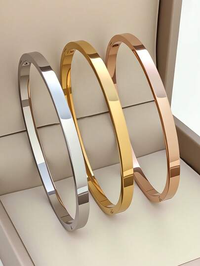 RAYQUEEN 1 buah Gelang Bangle Stainless Steel Poles Serbaguna dengan Finishing Cermin, Cocok untuk Pemakaian Sehari-hari