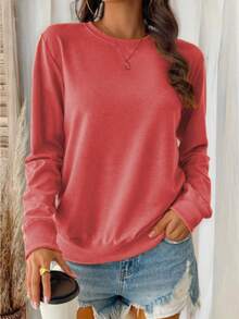 Plush Brushed Fleece Sweatshirt For Women - Relaxed Fit Fall Winter Top Women's All-Day Comfort Crew Neck Pullover - Soft Stretch Long-Sleeve Sweatshirt Wrap-Me-Up" Soft Crew Neck Sweatshirt | Women's Lazy-Day Essential (Multiple Hues) Dreamy Soft Crew Neck Pullover - Women's Versatile Casual Sweatshirt For Cool Days Women's Super Soft Crew Neck Sweatshirt - Warm Long-Sleeve Pullover (6 Colors) Relaxed Fit Brushed Fleece Sweatshirt - Women's Comfortable Fall Winter Top  Casual    Daily  Home - 紅色 - 查看 3
