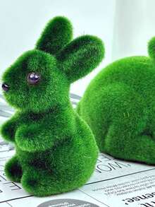 Easter Rabbit Green Foam Flocked Realistic 3D Moss Rabbit Craft Ornament, Garden Decor - Multicolor - View 2