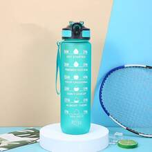 1000ml/33.8oz Gradient Color Plastic Outdoor Sports Water Bottle, Matte Finish With Strap, Time Scale, Convenient Straw, Suitable For Men And Women - Multicolor - View 10