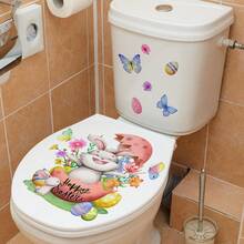 1张可移除卡通兔子、彩蛋、花朵、蝴蝶图案马桶贴纸，适合复活节、春季卧室和浴室家居装饰 - 彩色 - 查看 4