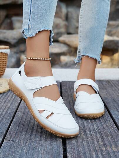 1 Pair Women's Sandals With Criss-Cross Hook And Loop Strap, Hollow-Out, Round Toe, Lightweight And Comfortable, Plus Size, European Fit, Suitable For Daily Wear, Commuting, Office, Nursing