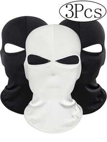 Set de 3 máscaras faciales térmicas de doble orificio para hombres - Cobertura completa de la cara en negro y blanco, adecuada para esquiar, ciclismo y deportes al aire libre durante todo el año | Tela de poliéster resistente al viento y bloqueadora de rayos UV | Máscara facial deportiva casual para todas las estaciones con cobertura completa de la cara - Multicolor - Ver 12