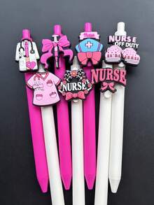 5/10支装粉色系列护士笔，护士主题按动式圆珠笔，适合作为医生、护士、医务助理和学生礼物，护士节礼物，医用笔套装，随机款式 - 黑色 - 查看 6