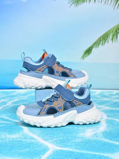 1 par de sandalias de malla huecas de verano para niños, con suela gruesa antideslizante, suaves y cómodas, adecuadas para la escuela, exteriores, correr, playa