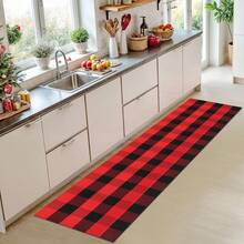IOHOUZE Christmas Buffalo Plaid Runner Rug 2x8 Ft Outdoor Indoor Runner Rug Red Black Check Washable Hallway Runner Woven Cotton Checkered Kitchen Rug Christmas Decor For Entryway Hallway Kitchen,One-Size,RedandBlack2x8Runner - 紅黑雙色2x8Runner - 查看 3