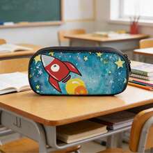 Rocket Cartoon Shaped Student Pencil Case, Large Capacity Design With Layered Storage, Easily Holds Pencils, Erasers, Rulers And Other Stationery. Essential School Supplies For Daily Use, Outdoor Sketching, Office Desk Organization,Bag - Multicolor - View 4