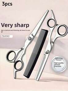 1 Pair Flat Scissors + 1 Pair Toothed Scissors Set. 2pcs Professional Unisex Hair Cutting Shears, Suitable For Left Or Right Hand, Thinning Shears For Soft Curly Hair, Fragrance-Free Haircut Set With Storage, Suitable For Men And Women - Multicolor - View 5