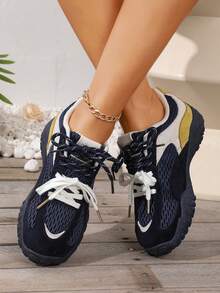 男女通用厚底复古厚底运动鞋，欧美风舒适休闲运动鞋，2025年秋季新品上市 - 寶藍色 - 查看 2