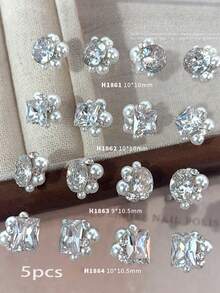 New Zirconia Inlaid Pearl Rhinestone Nail Art Decoration, Sparkling 3D Round Pigeon Egg Shaped Square Diamond Ball, Rhinestone & Decorative Parts For Nails - Multicolor - View 6