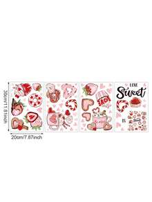 4片装情人节主题窗贴 - 4片甜点图案静电贴窗贴，包含心形/草莓/甜甜圈/纸杯蛋糕设计，可移除PVC窗贴，无需胶水，易于粘贴/撕除，不留残胶 - 彩色 - 查看 6