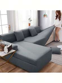 1pc Solid Color Milk Silk Stretch Sofa Cover, Modern All-Season One-Piece Full Coverage Sofa Protector, Pet Friendly Machine Washable Sofa Slipcover, 1-Seater, 2-Seater, 3-Seater, 4-Seater - Light Grey - View 3