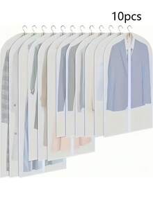 10 Stück/5 Stück/1 Stück Kleiderschutz, moderne halbdurchsichtige staubdichte Haushaltshülle, verstärkter Reißverschluss Anzugsabdeckung, wasserdichte Kleidungsabdeckung, Hochzeitskleid Schutz - Weiss - Übersicht 11