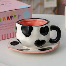 1pc 11.8oz Ceramic Coffee Cup & Saucer Set, Handmade Heart-Shaped Couple Mug Gift Box, Microwave/Oven/Dishwasher , Suitable For Cafe Latte, Breakfast Yogurt, Afternoon Tea, Ideal For Valentine's Day, Wedding, Party, Housewarming, Birthday Gift - Multicolor - View 12