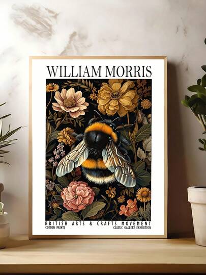 1pc William Morris-Inspired Bee & Floral Canvas Art Print Modern Retro Poster, Animal Theme Wall Decor For Living Room, Bedroom, Home Office - Botanical Nature Insect Wall Art, Festival Gifts, Office Decor, Kitchen Decor, Wall Arts, Wall Decor, Home Decor, Room Decor, Canvas Wall Art, Posters, Wall Art With Frame, Optional Frame
