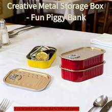 Hộp đựng đồ bằng kim loại hình lon thiếc có vòng kéo, ống tiết kiệm hình heo ngộ nghĩnh + hộp an toàn kín đáo để đựng trang sức, tiền bạc, thẻ, thuốc men, đồ dùng nhà bếp đa năng. - Nhiều màu - Xem 1