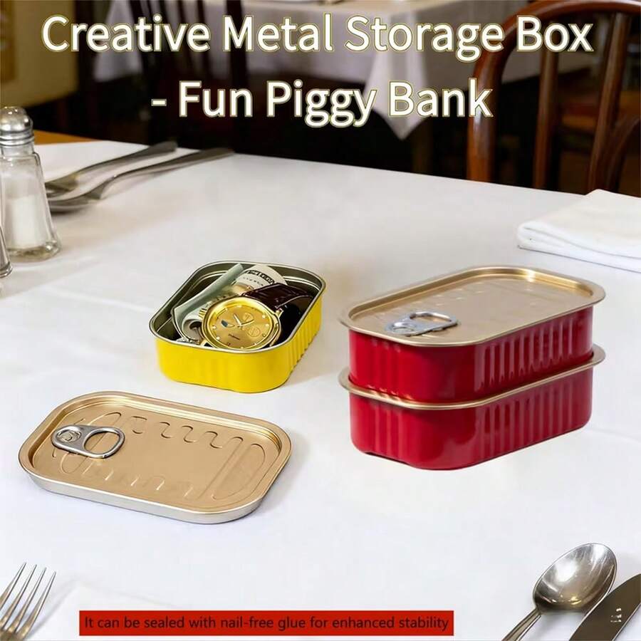 Hộp đựng đồ bằng kim loại hình lon thiếc có vòng kéo, ống tiết kiệm hình heo ngộ nghĩnh + hộp an toàn kín đáo để đựng trang sức, tiền bạc, thẻ, thuốc men, đồ dùng nhà bếp đa năng. - Nhiều màu - Xem 1