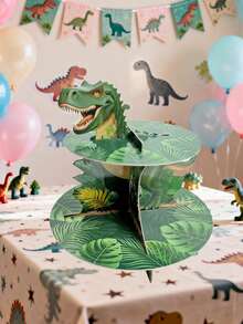 3-Tier Dinosaur Theme Disposable Cake Stand, Dinosaur Egg Cake Stand, Tyrannosaurus Rex Cake Stand, Paper Cake Tray, Cupcake Stand, Suitable For Halloween, Birthday Party, Family Gathering, Christmas, Jurassic Theme Party, Non-Food Contact - Multicolor - View 16