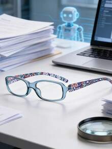 High Definition East Sea Crystal Reading Glasses, Lightweight & Scratch-Resistant, Multi-Color, +1.0X To +4.0X Magnification, Spring Hinges, Blue Light Auto-Focus, Floral Print, Courtly Style, PC (Polycarbonate) Frame, Suitable For All Seasons - Multicolor - View 10