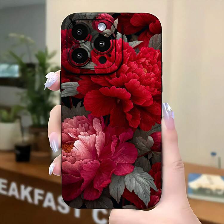 2026 nueva funda de teléfono esmerilada, funda de teléfono con estampado de flor de peonía para iPhone 17 15 14 13 12 Pro Max y  Galaxy S24 S23 S22 S21 Plus, protector de teléfono, funda de pareja, regalo para novio, novia, día de San Valentín, regalo de cumpleaños - Azul Klein - Añade 5