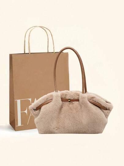 New Autumn/Winter Fuzzy Leather Retro High-End Fabric Women's Fashion Shoulder Bag, Crossbody Handbag, Multi-Functional Special Edition, Elegant, Spacious, Durable, Lightweight, Versatile Tote Bag For Work, Travel, Business