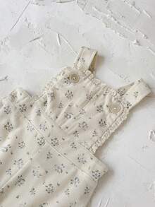 Baby Girl Cute Ditsy Floral Beige Bib Pants, Spring/Autumn (Shirt Not Included) - Beige - View 11