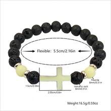 1件时尚男士饰品，夜光十字架火山石串珠手链，时尚夜光手链配饰礼品 - 夜光款式 - 查看 4