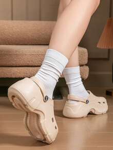 Spring/Summer New Women's EVA Thick-Soled Khaki Hollow Sandals, Featuring Innovative Geometric Line Design, Anti-Slip, Durable, Height-Increasing, Versatile Wear