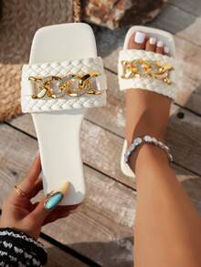2025 Roman Style Fashion Buckle Flat Women Sandals Slippers For Summer - White - View 1