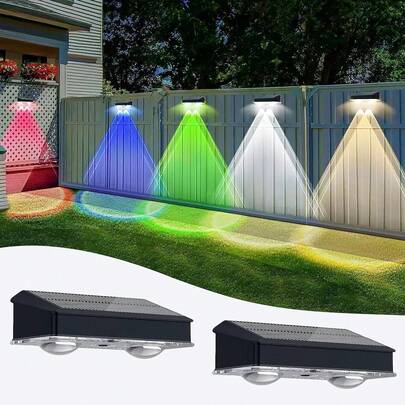 4pcs Solar- Outdoor Fence Lights With 9-Color Changing, Auto Dusk-To, Durable Plastic Solar Fence Light Panels For, Patio, Deck, - Easy Install (No Wiring)